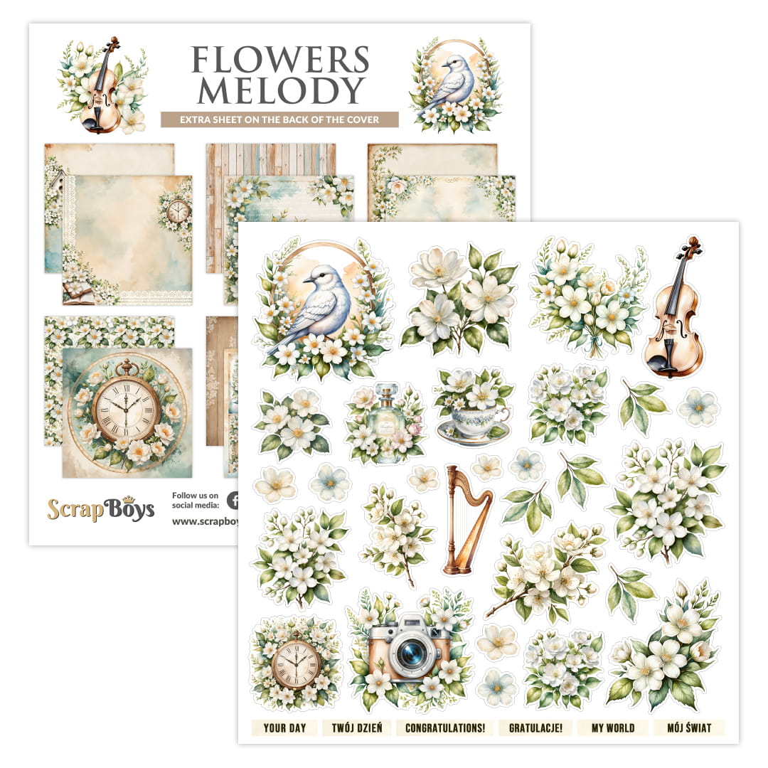 SB-FLME-08 Paper set 30,5x30,5 cm Scrap Boys -Flowers Melody