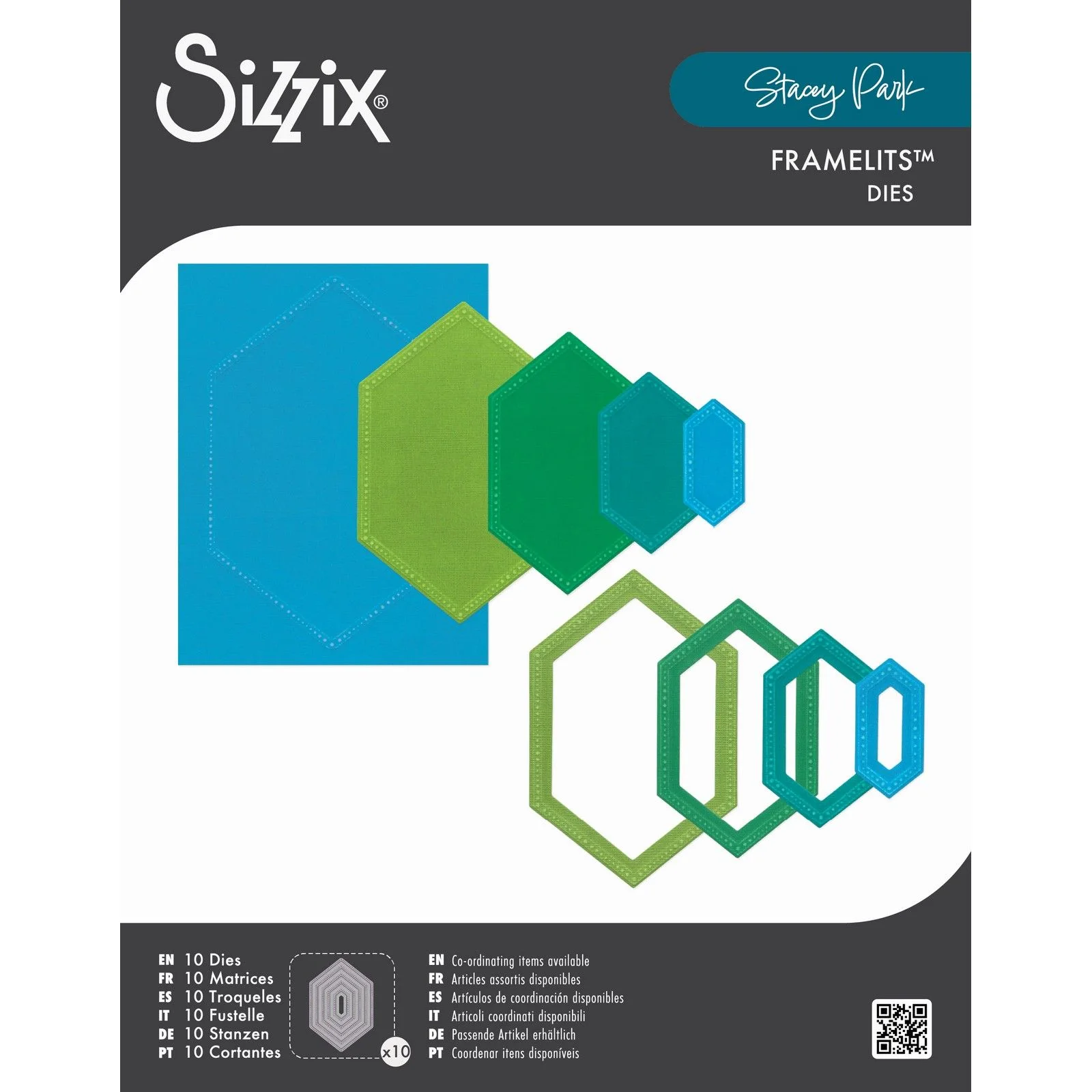 666844 Sizzix •Framelits Die Set 10pcs - Reversed Belinda Stitched Hexagons by Stacey Park