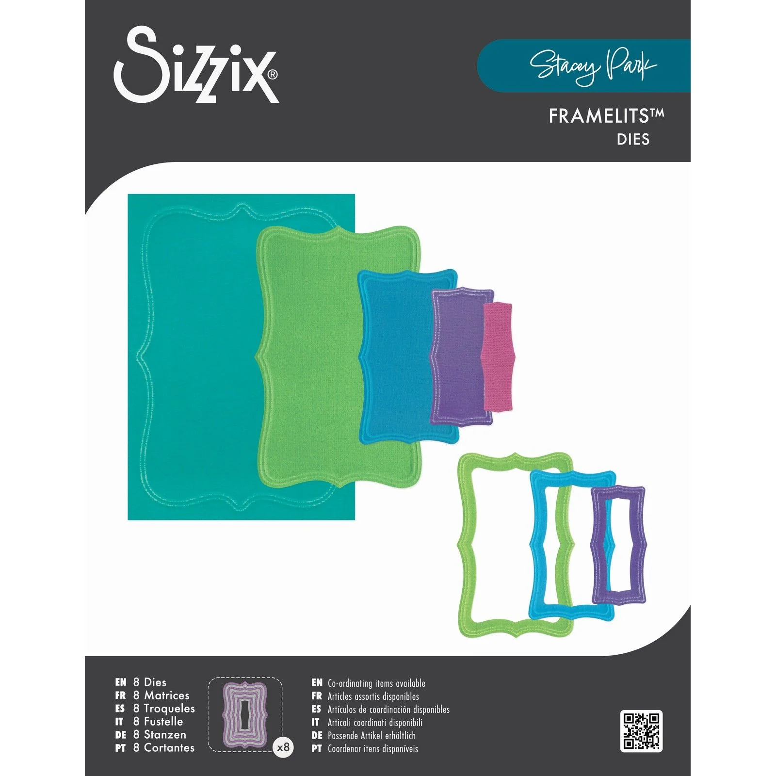 666847 Sizzix •Framelits Die Set 8pcs - Reversed Doris Dotted Top Note by Stacey Park