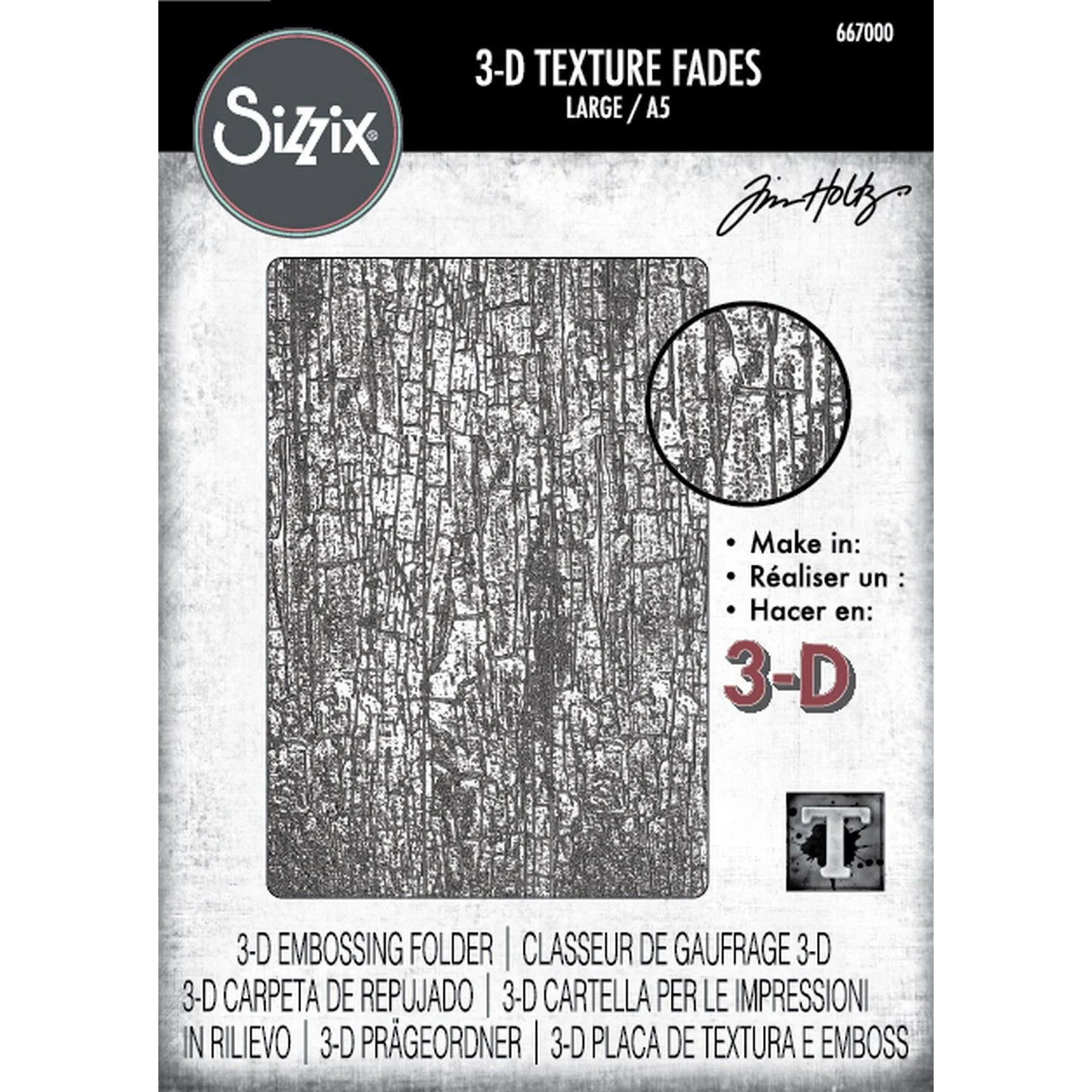 667000 Sizzix 3-D Texture Fades Embossing Folder Cracked A5 by Tim Holtz