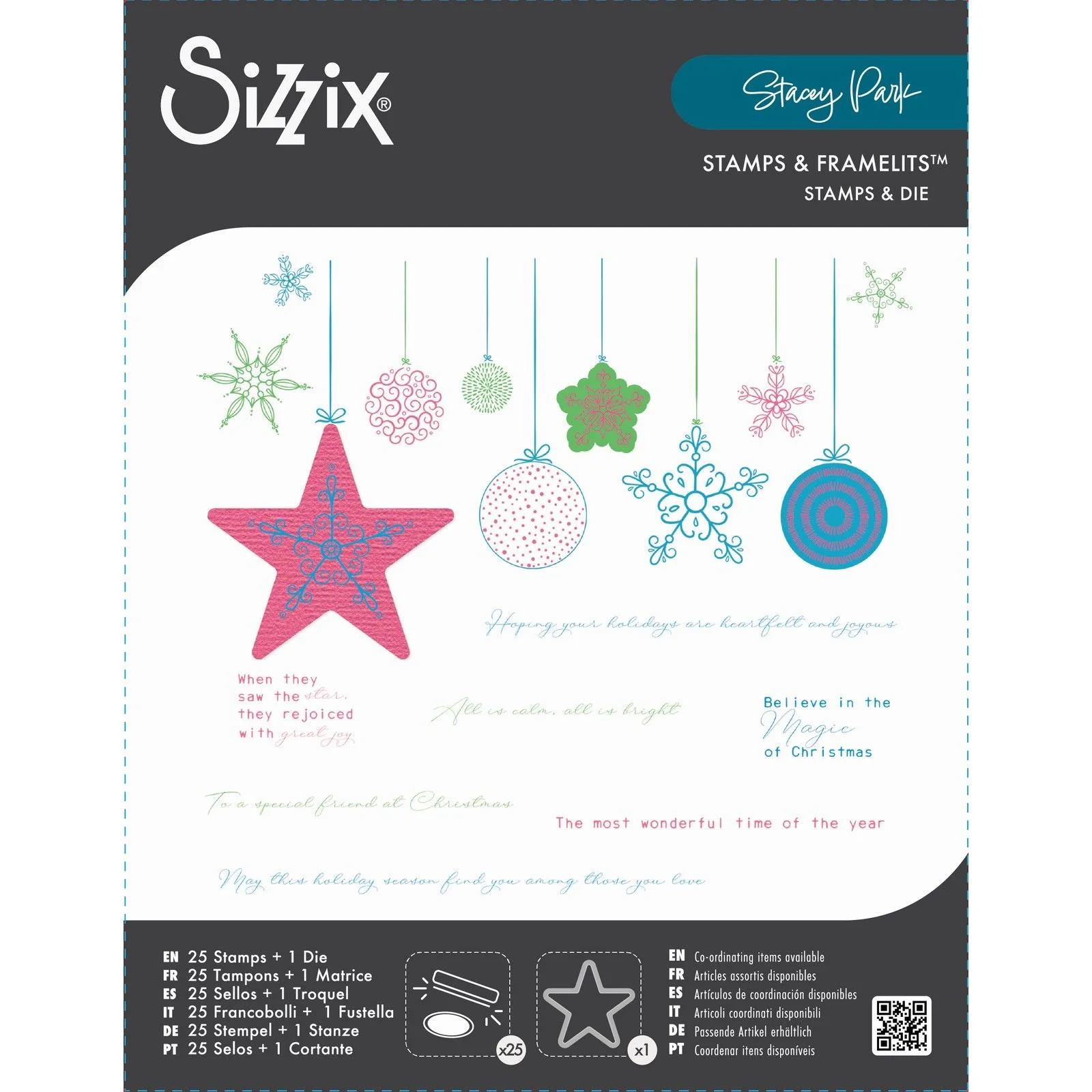 666896 Sizzix • A5 Clear Stamp Set 25pcs & 1pcs Framelits Holiday Bits and Bobs by Stacey Park