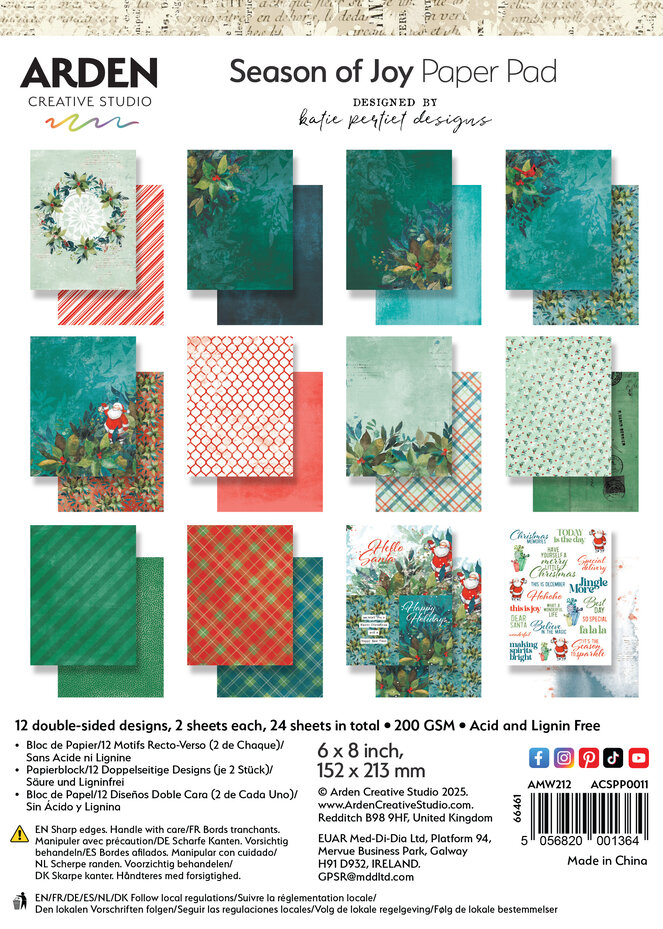ACSPP0011 Season of Joy 6x8 Inch Paper Pad Arden Creative Studio