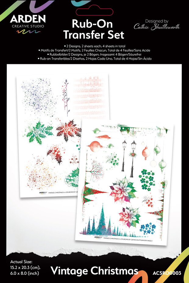 ACSRO0003 Vintage Christmas 6x8 Inch Rub-On Transfer Set