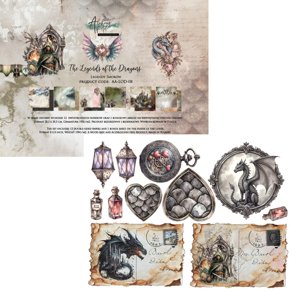AA-LOD-08 Alchemy of Art - 8x8'' - A SET OF PAPERS 20,3x20,3cm The Legends of the Dragons