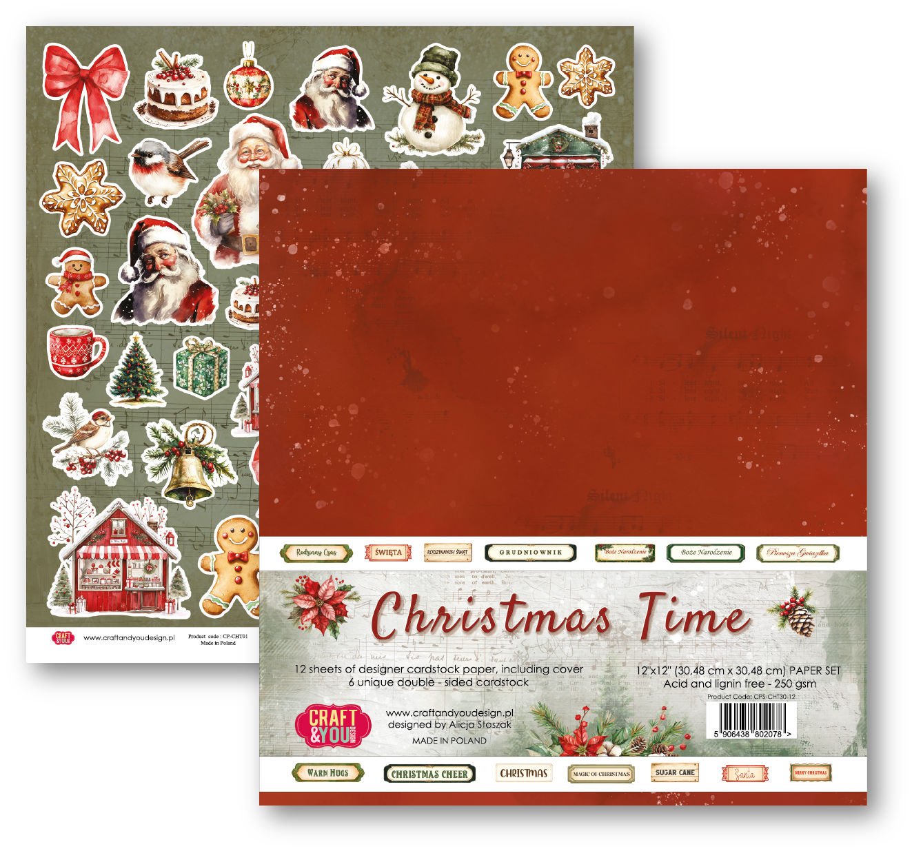 CPS-CHT30-12 Paper set 12x12" Christmas Time -12 sheets