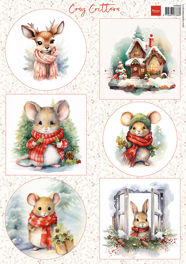 VK9638 one side paper A4 Marianne Design- Cosy Critters