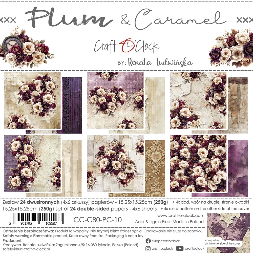 CC-C80-PC-10 PLUM & CARAMEL- a set of papers 15,25x15,25cm