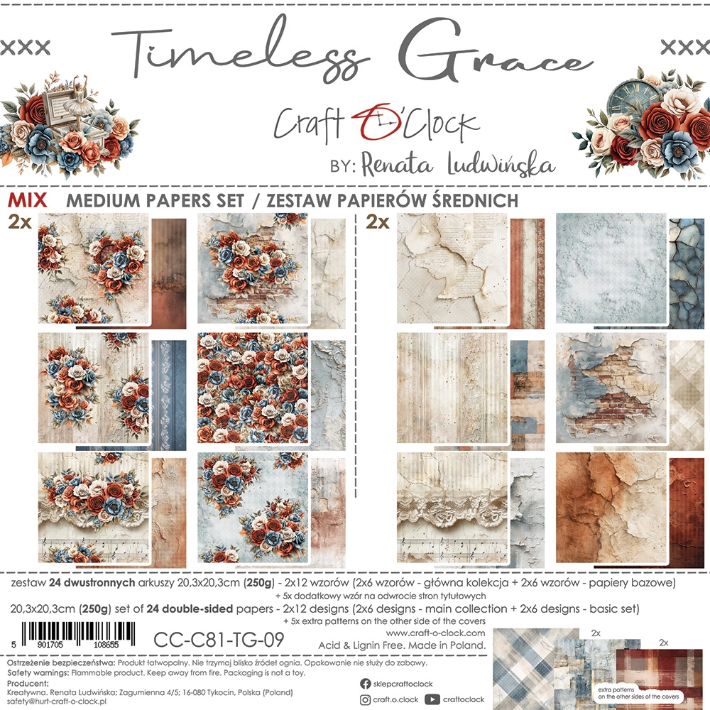 CC-C81-TG-09 TIMELESS GRACE a set of papers 20,3x20,3cm - MIX