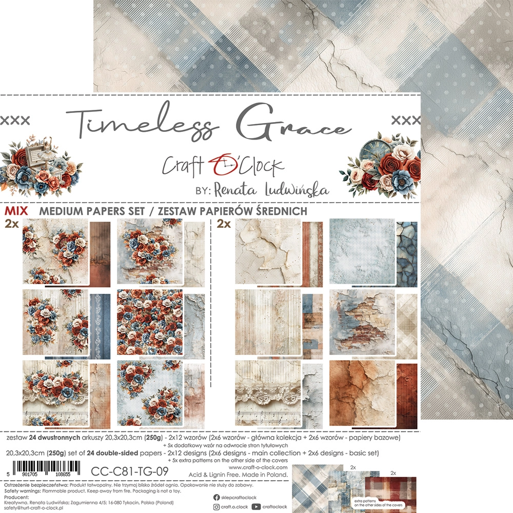 CC-C81-TG-09 TIMELESS GRACE a set of papers 20,3x20,3cm - MIX
