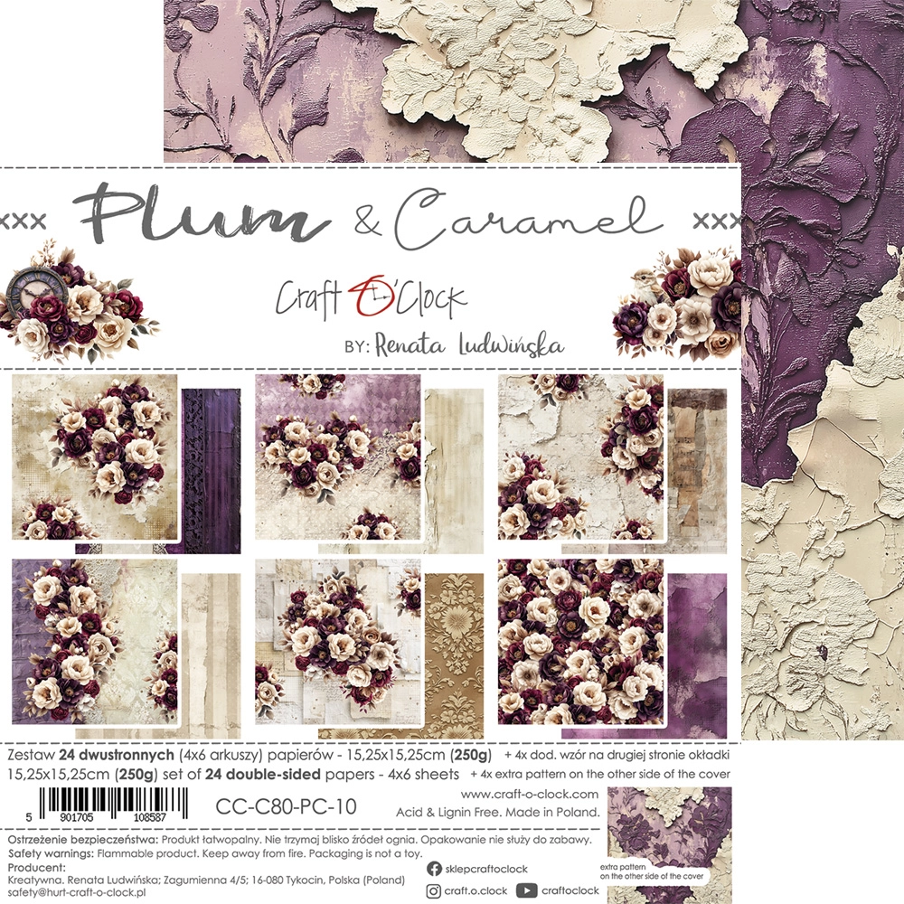 CC-C80-PC-10 PLUM & CARAMEL- a set of papers 15,25x15,25cm
