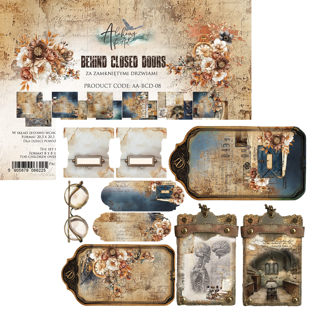 AA-BCD-08 Alchemy of Art - 8x8'' - A SET OF PAPERS 20,3x20,3cm Behind Closed Doors