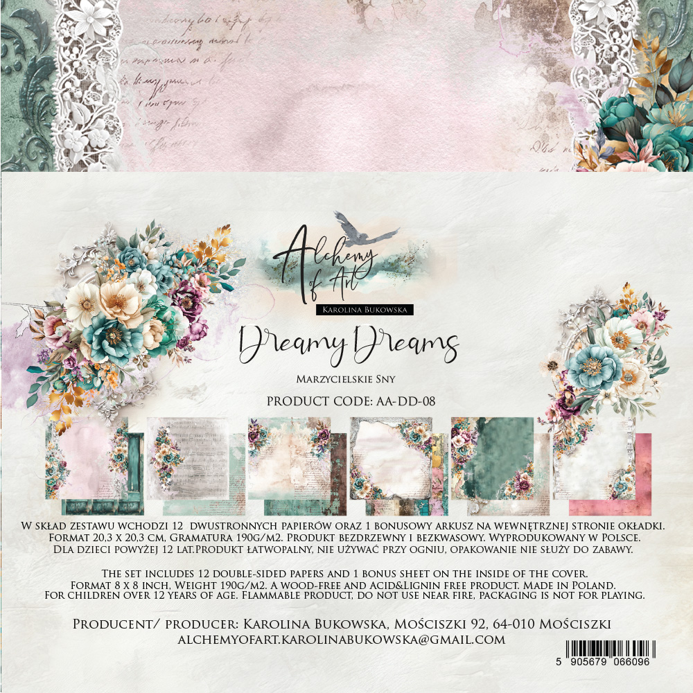 AA-DD-08 Alchemy of Art - 8x8'' - A SET OF PAPERS 20,3x20,3cm Dreamy Dreams