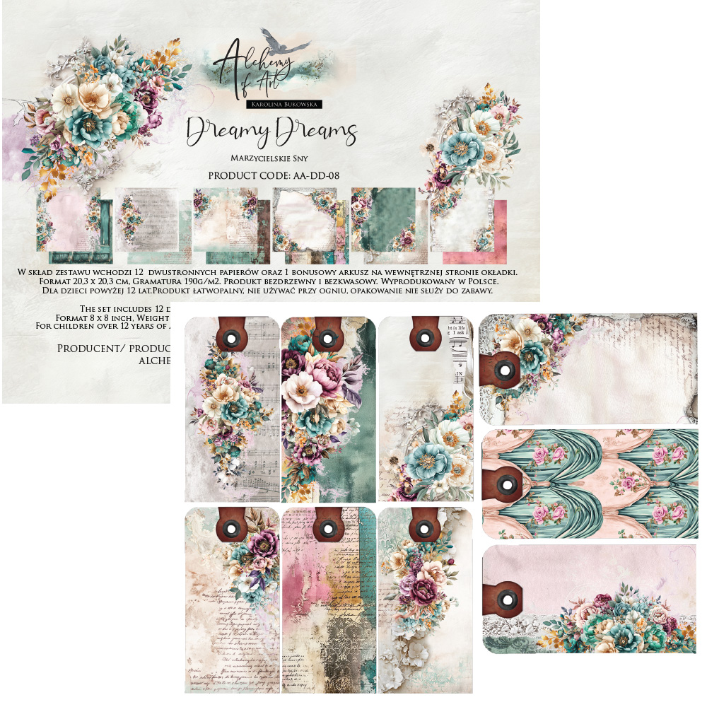 AA-DD-08 Alchemy of Art - 8x8'' - A SET OF PAPERS 20,3x20,3cm Dreamy Dreams