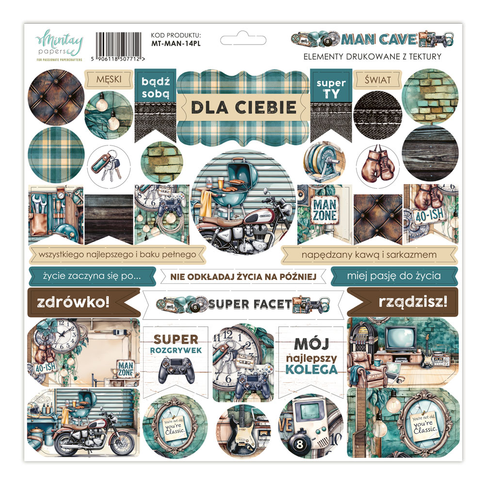 MT-MAN-14PL Man Cave- Paper stickers - Berrmata elements - PL version