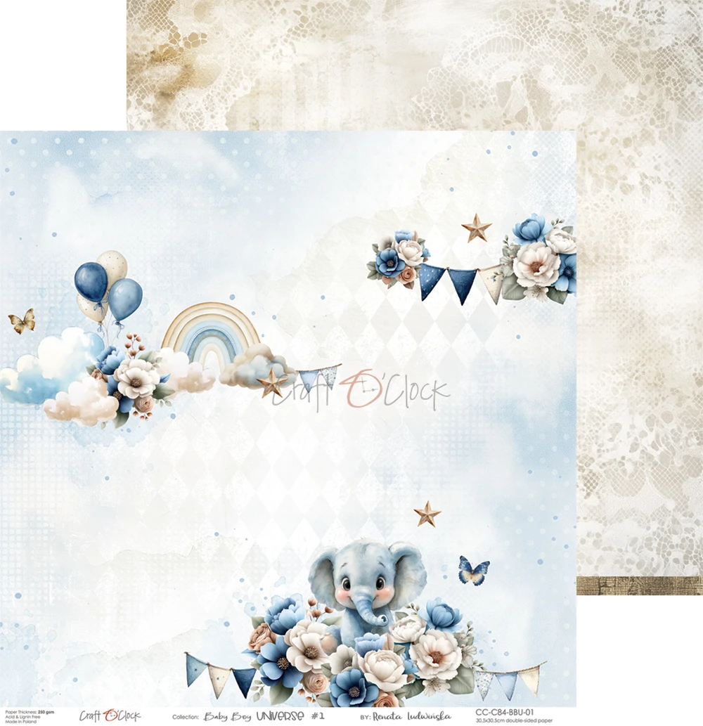 CC-C84-BBU-00 BABY BOY UNIVERSE a set of papers 30,5x30,5cm