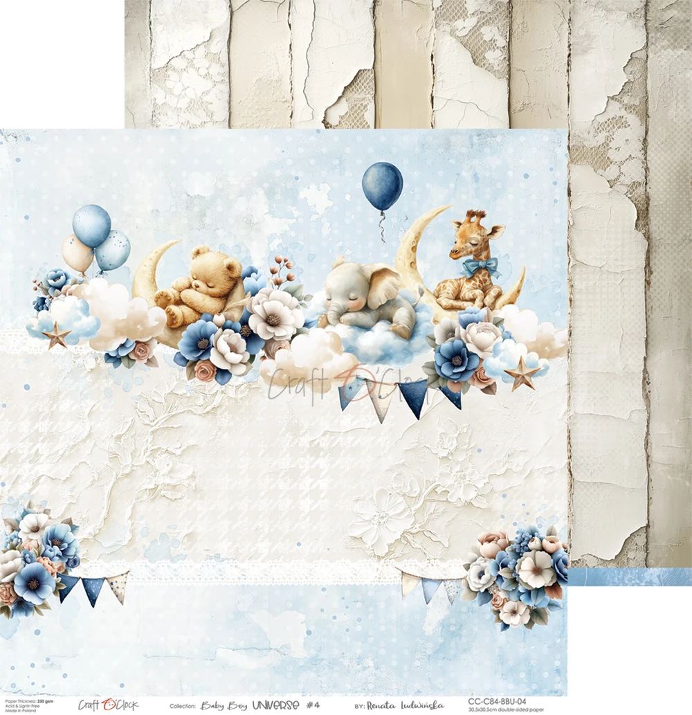 CC-C84-BBU-00 BABY BOY UNIVERSE a set of papers 30,5x30,5cm