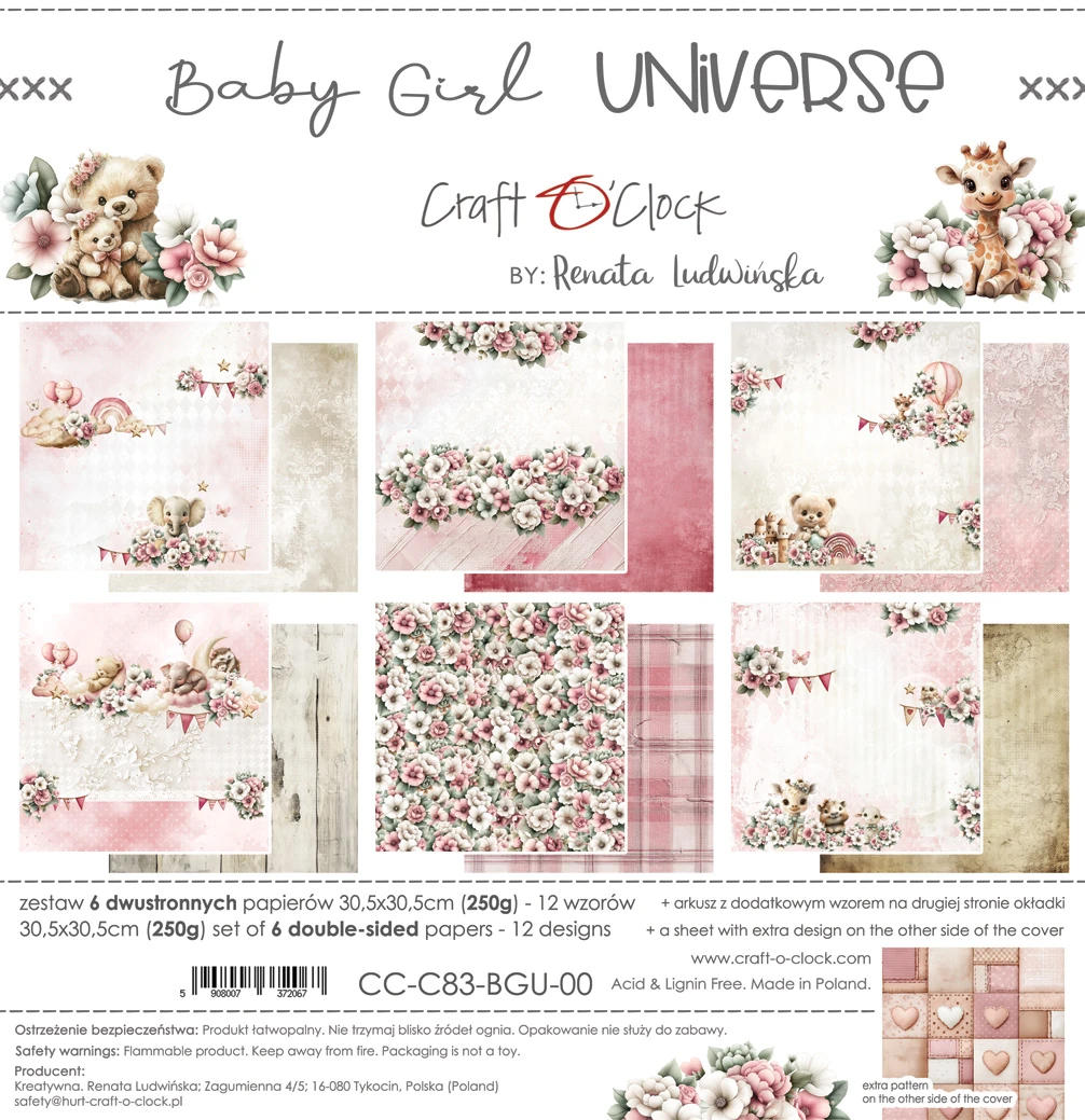 CC-C83-BGU-00 BABY GIRL UNIVERSE a set of papers 30,5x30,5cm