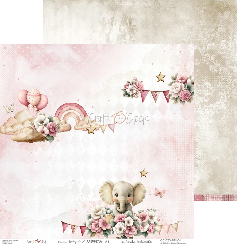 CC-C83-BGU-00 BABY GIRL UNIVERSE a set of papers 30,5x30,5cm