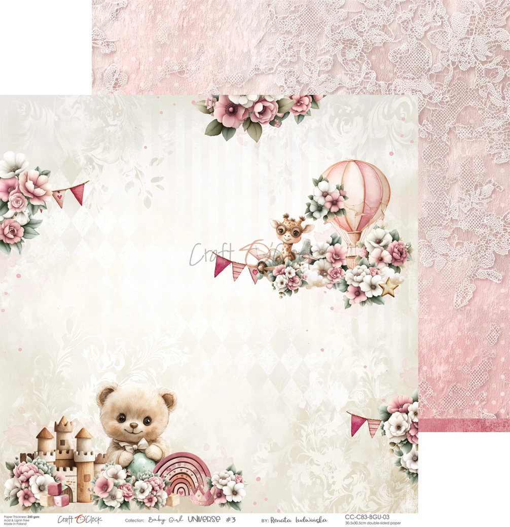 CC-C83-BGU-00 BABY GIRL UNIVERSE a set of papers 30,5x30,5cm