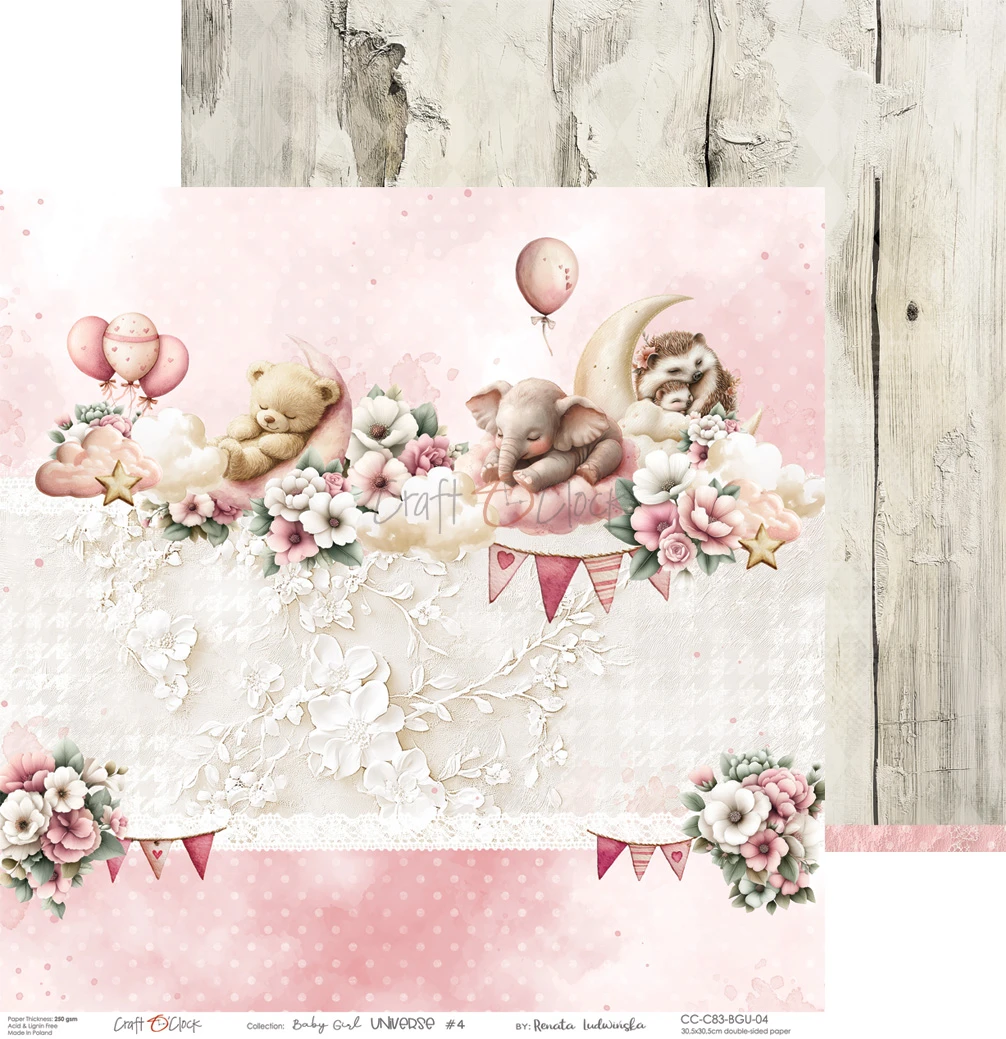 CC-C83-BGU-00 BABY GIRL UNIVERSE a set of papers 30,5x30,5cm