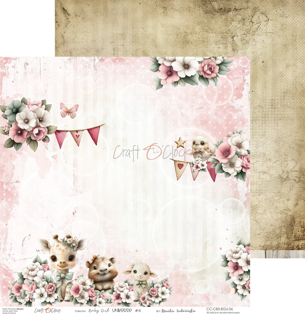CC-C83-BGU-00 BABY GIRL UNIVERSE a set of papers 30,5x30,5cm
