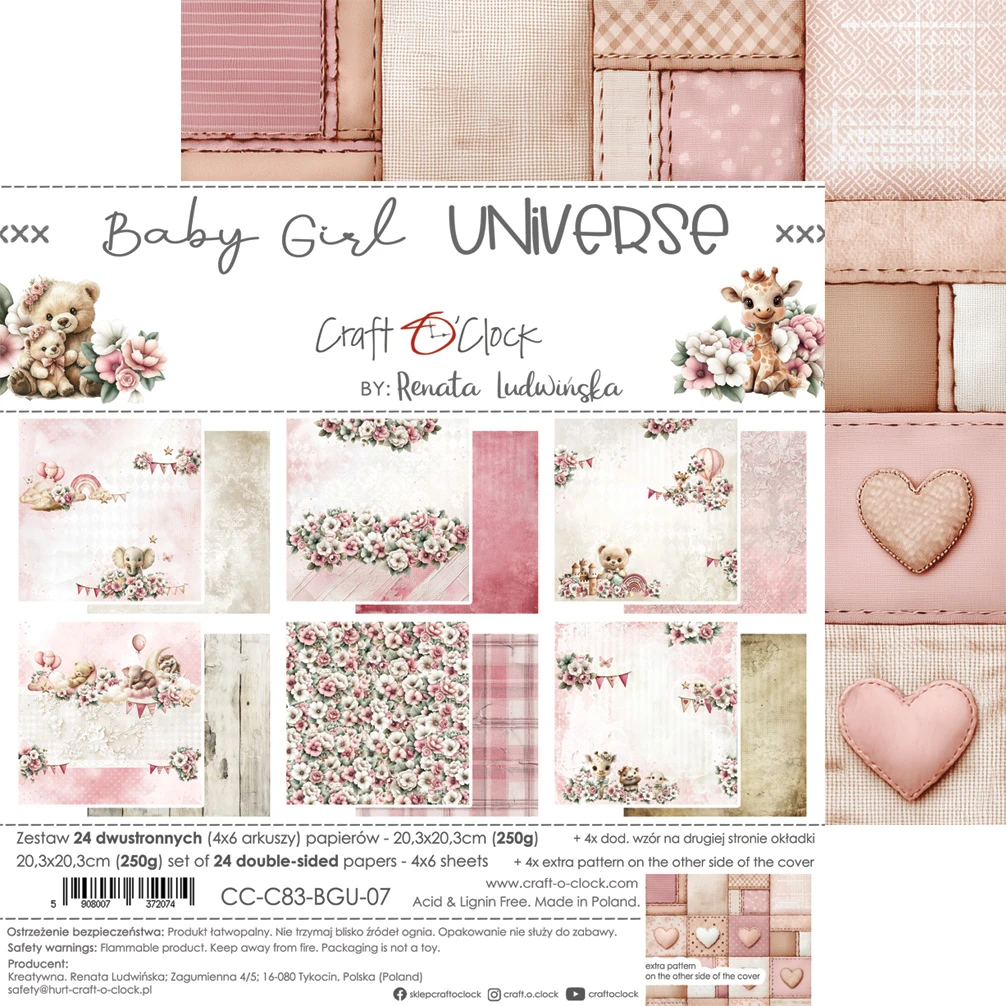 CC-C83-BGU-07 BABY GIRL UNIVERSE- a set of papers 20,3x20,3cm