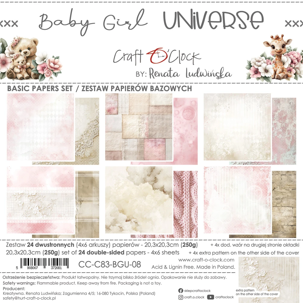 CC-C83-BGU-09 BABY GIRL UNIVERSE- a set of papers 20,3x20,3cm - MIX