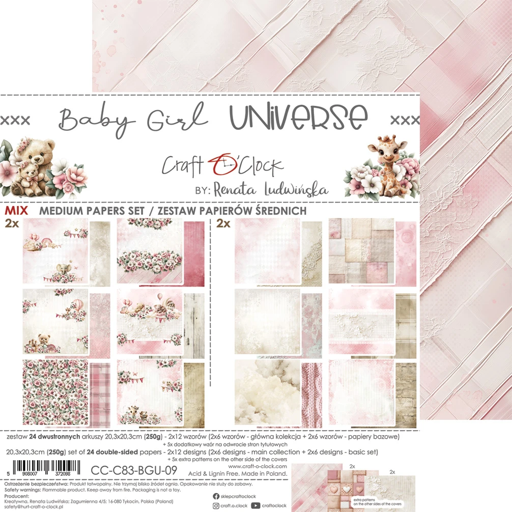 CC-C83-BGU-09 BABY GIRL UNIVERSE- a set of papers 20,3x20,3cm - MIX