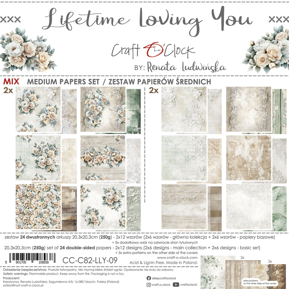 CC-C82-LLY-09 LIFETIME LOVING YOU- a set of papers 20,3x20,3cm - MIX