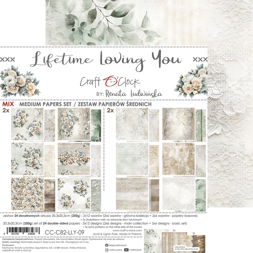 CC-C82-LLY-09 LIFETIME LOVING YOU- a set of papers 20,3x20,3cm - MIX