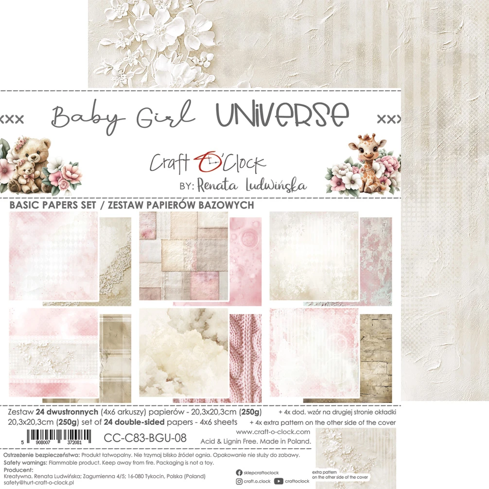 CC-C83-BGU-09 BABY GIRL UNIVERSE- a set of papers 20,3x20,3cm - MIX