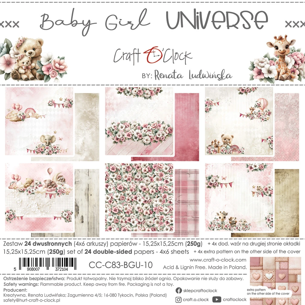 CC-C83-BGU-10 BABY GIRL UNIVERSE- a set of papers 15,25x15,25cm