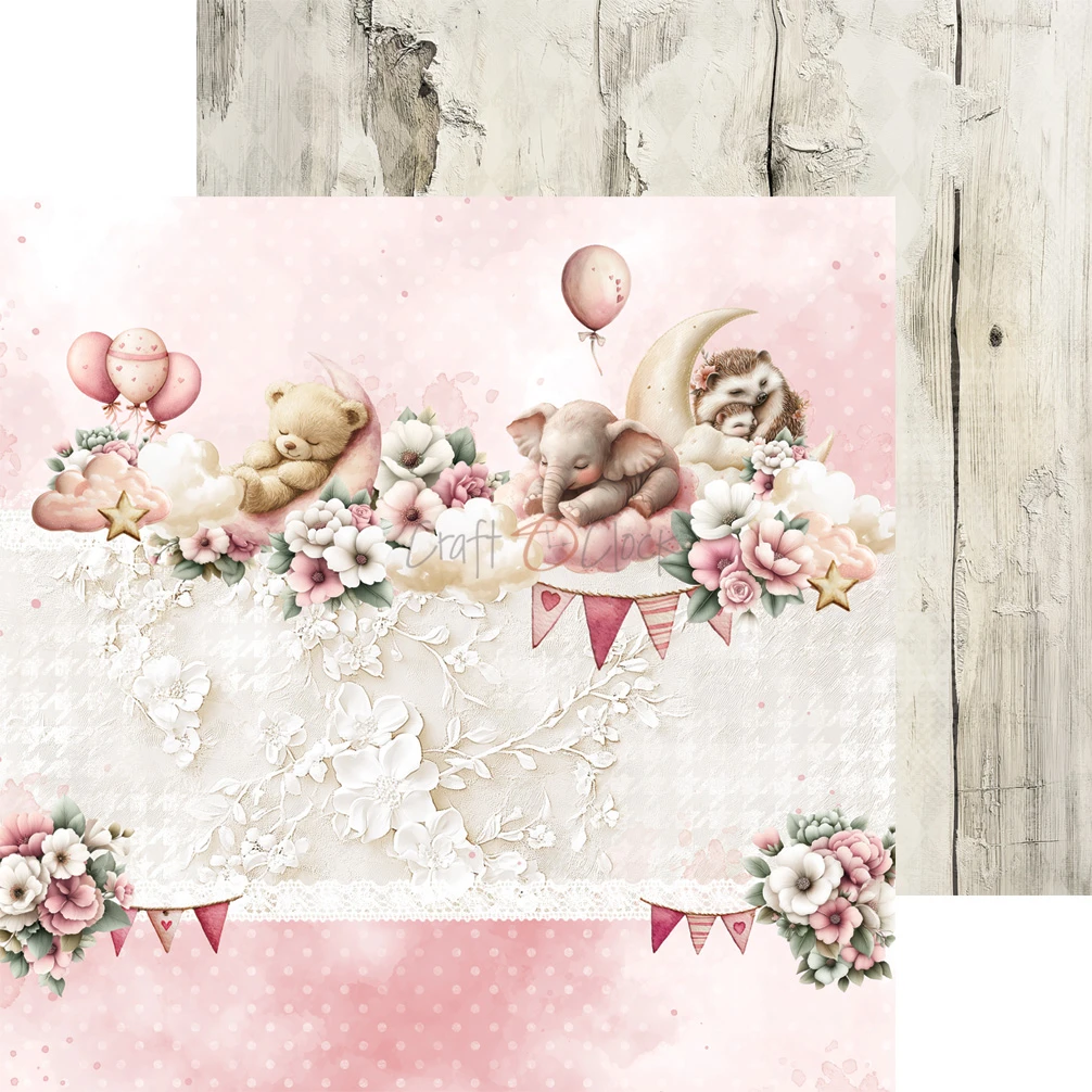 CC-C83-BGU-10 BABY GIRL UNIVERSE- a set of papers 15,25x15,25cm