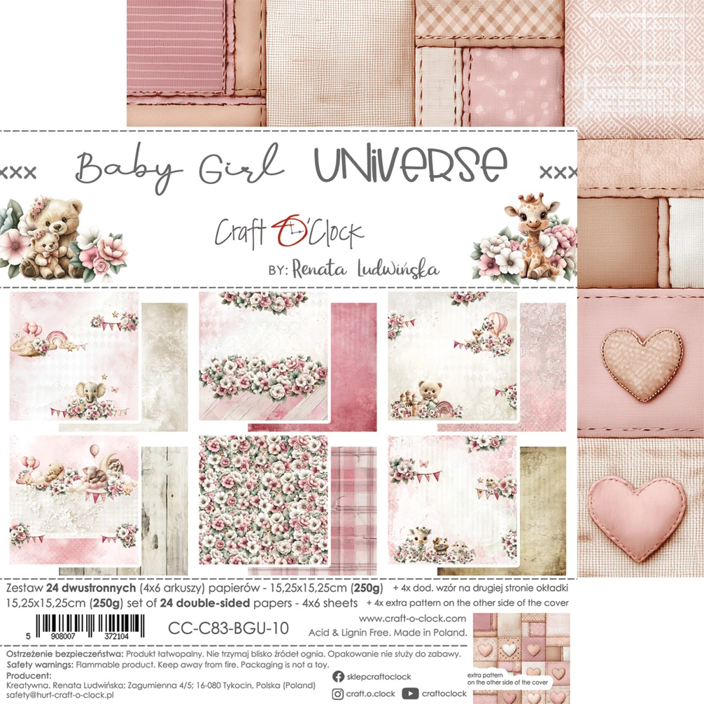 CC-C83-BGU-10 BABY GIRL UNIVERSE- a set of papers 15,25x15,25cm