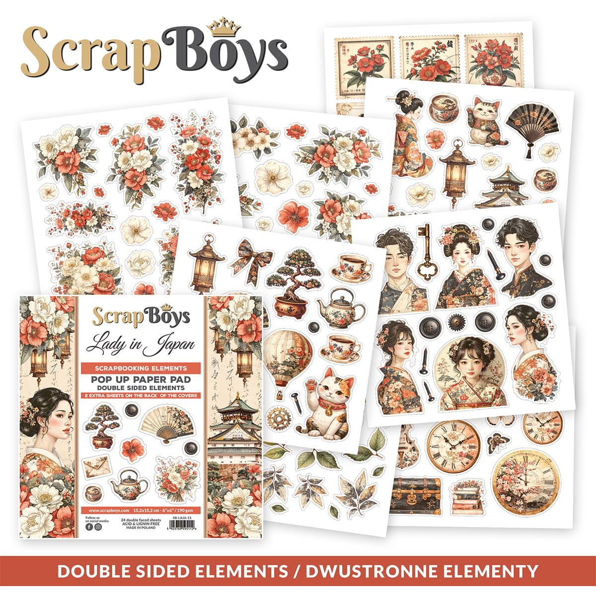 SB-LAJA-11 Pop Up Paper pad 15,2x15,2 cm Scrap Boys -Lady in Japan