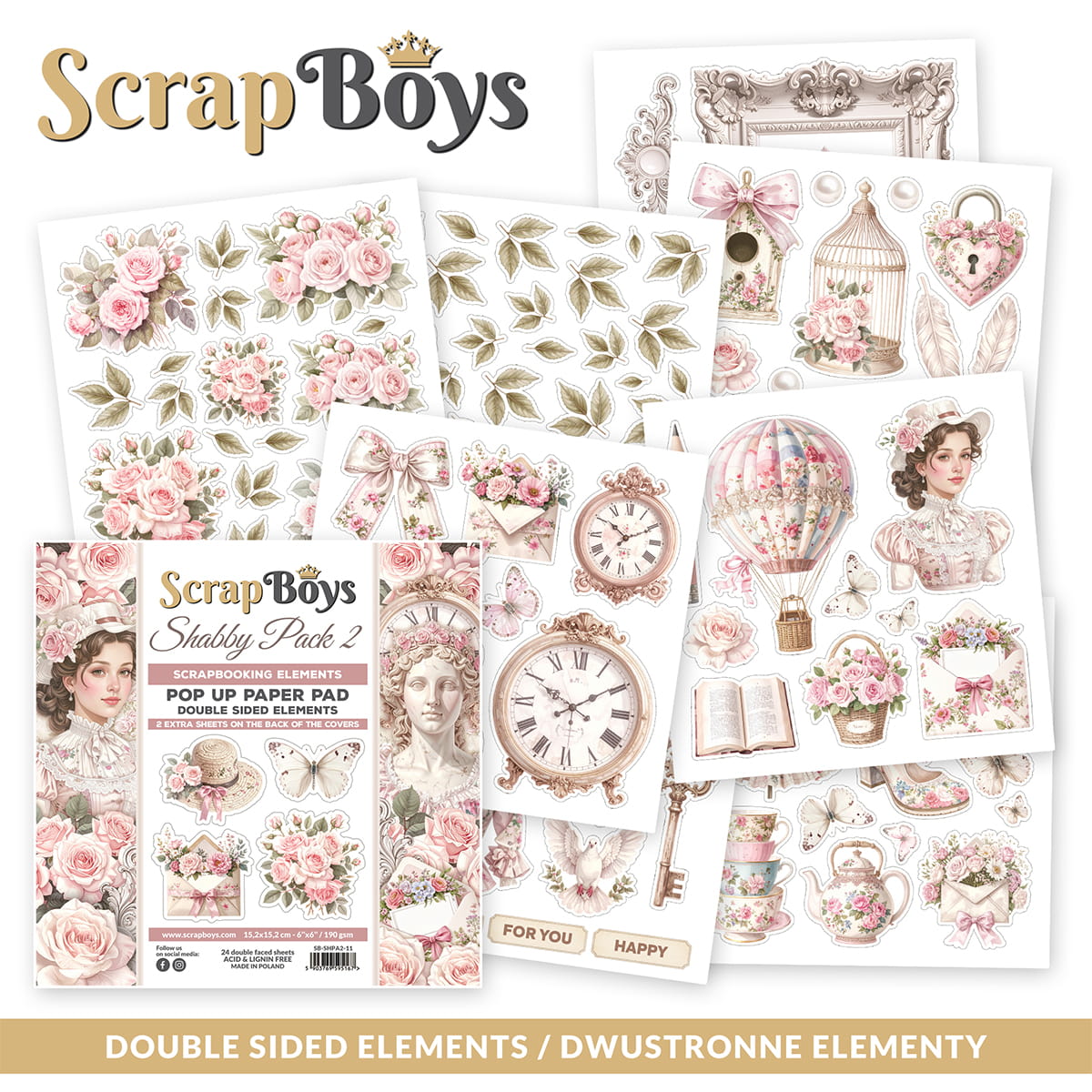 SB-SHPA2-11 Pop Up Paper pad 15,2x15,2 cm Scrap Boys -Shabby Pack 2