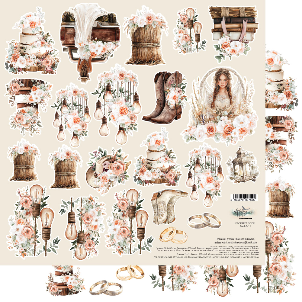 AA-RB-11 Paper sheet 12x12'' Romantic Boho