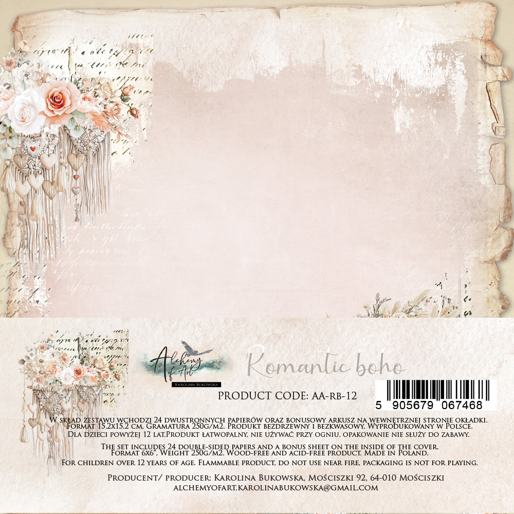 AA-RB-12 Alchemy of Art - 6x6'' - A SET OF PAPERS Romantic Boho
