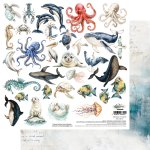 AA-OB-11 Paper sheet 12x12'' Ocean blue-Flowers
