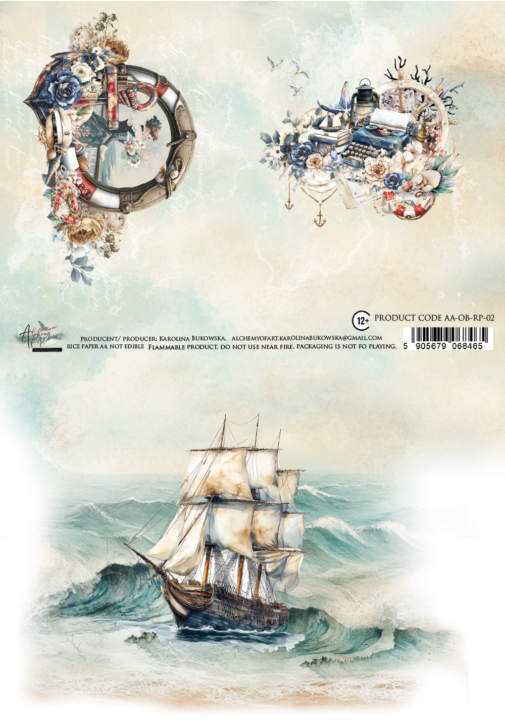 AA-OB-RP-02 Alchemy of Art Rice paper A4 Ocean blue