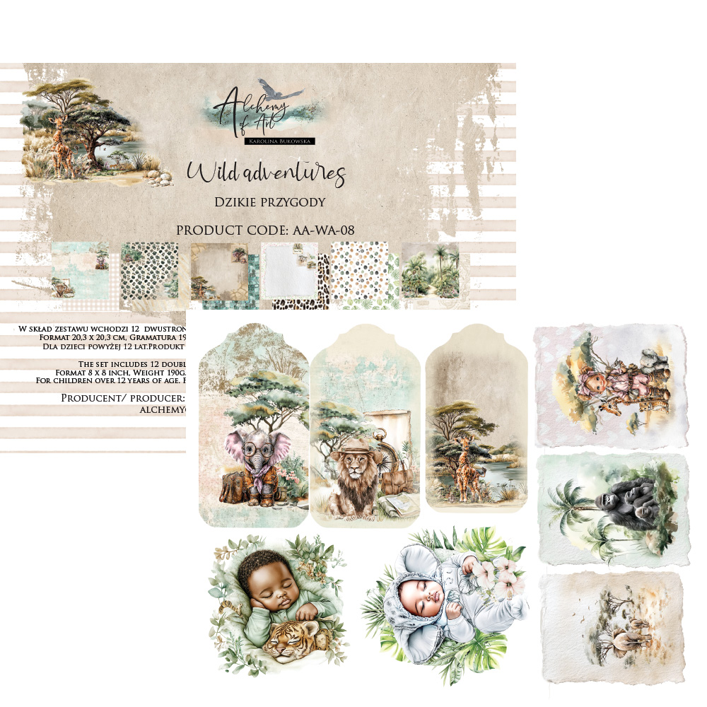 AA-WA-08 Alchemy of Art - 8x8'' - A SET OF PAPERS 20,3x20,3cm Wild adventures