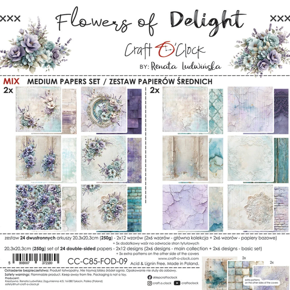 CC-C85-FOD-09 FLOWERS OF DELIGHT - paper pad 20,3x20,3cm -MIX