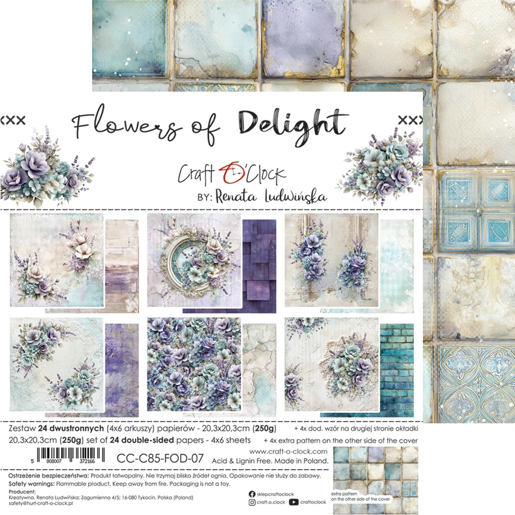 CC-C85-FOD-09 FLOWERS OF DELIGHT - paper pad 20,3x20,3cm -MIX
