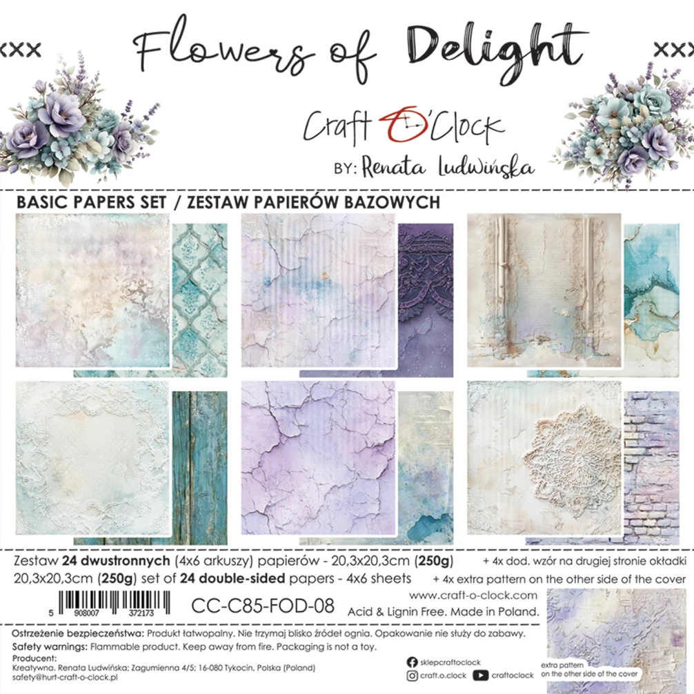 CC-C85-FOD-09 FLOWERS OF DELIGHT - paper pad 20,3x20,3cm -MIX