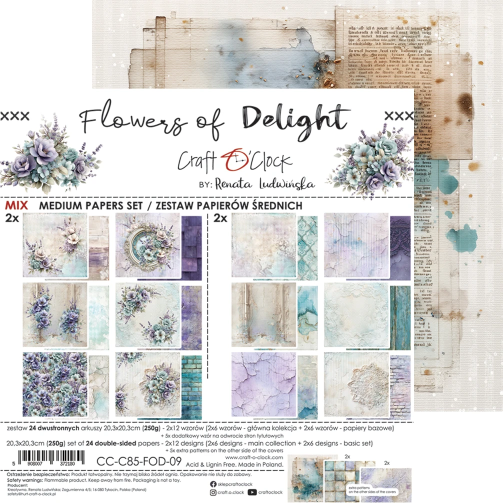 CC-C85-FOD-09 FLOWERS OF DELIGHT - paper pad 20,3x20,3cm -MIX
