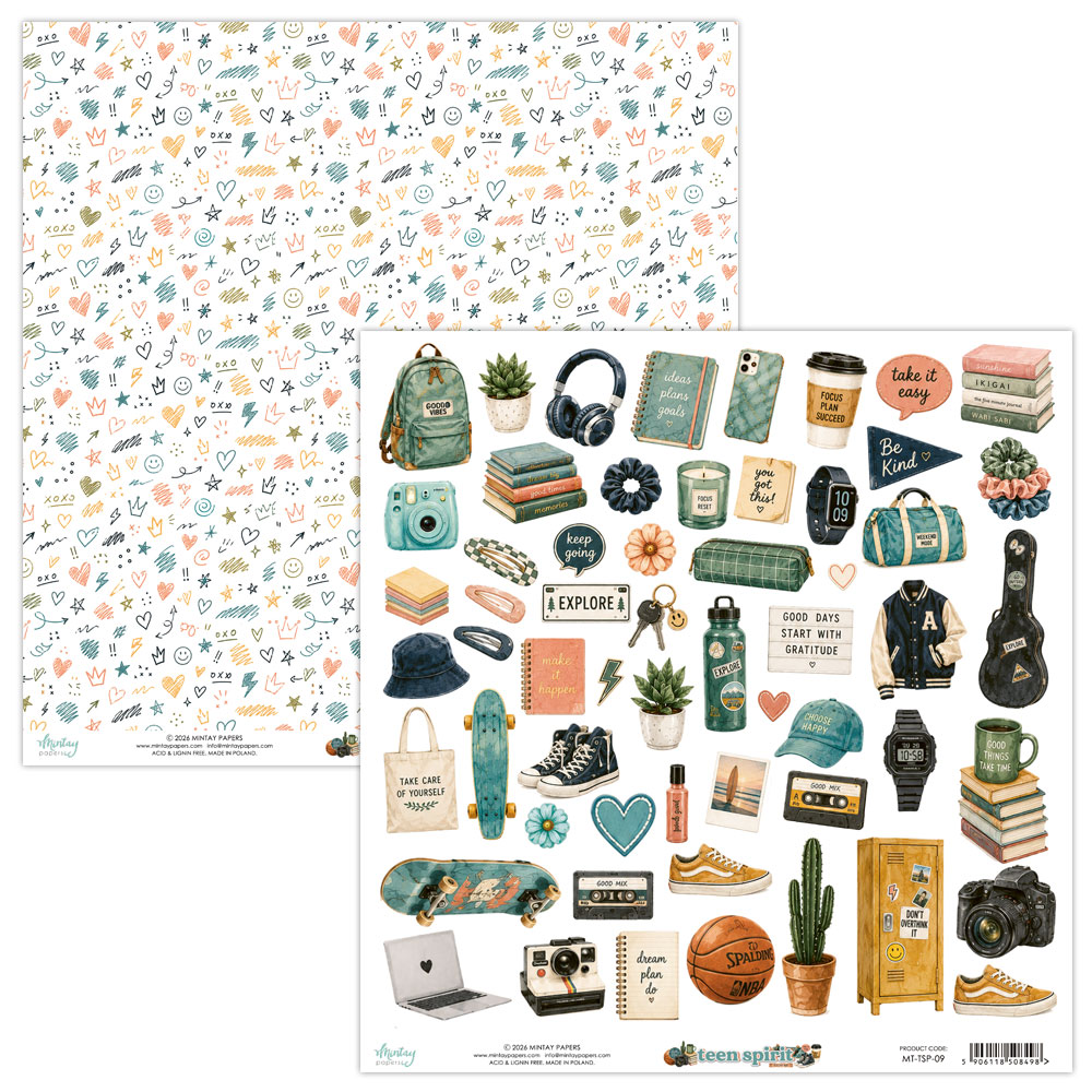MT-TSP-09 Teen Spirit -double-sided paper with elements 30.5x30.5cm
