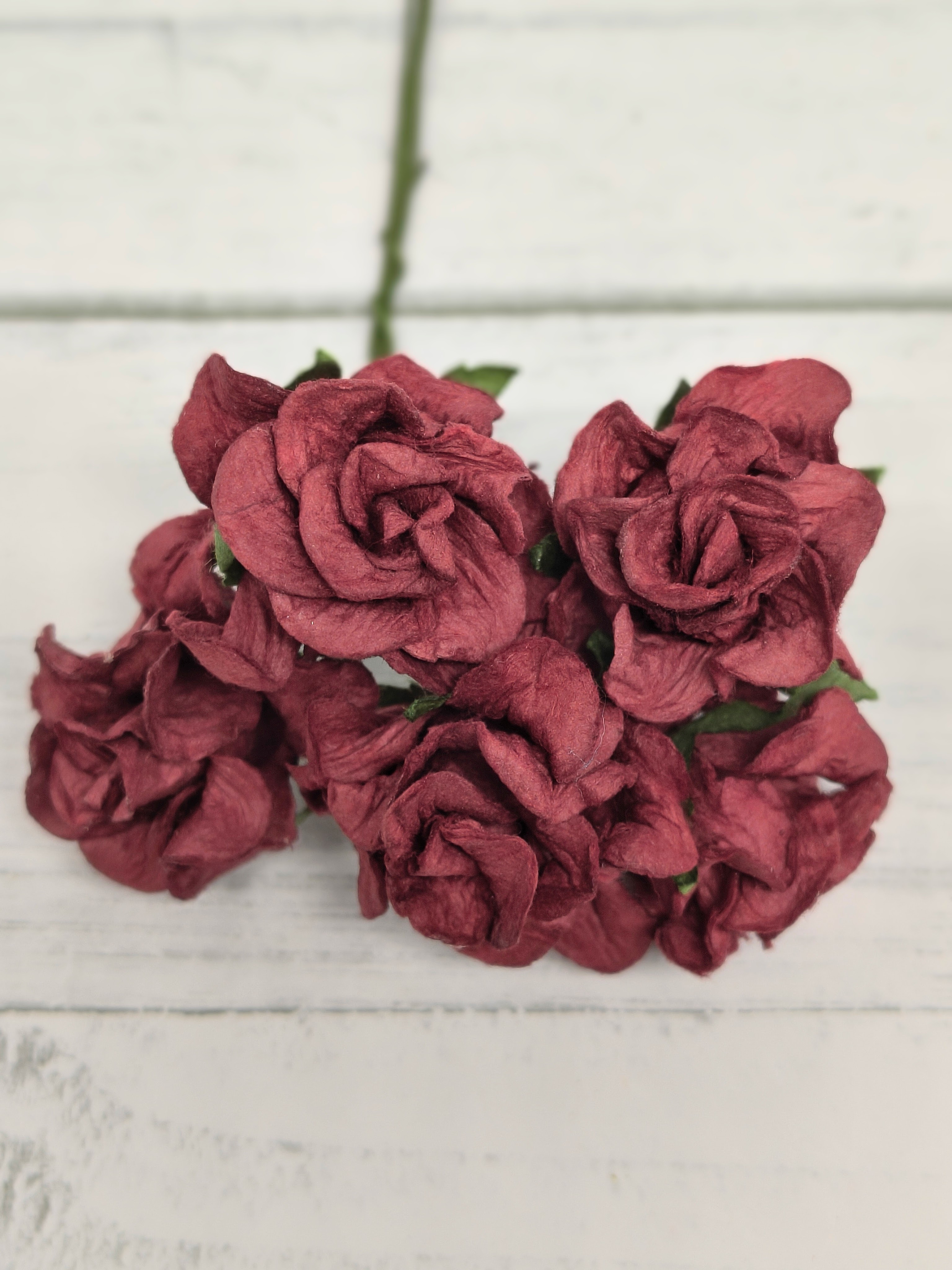 CF-G2-2 Open Roses I am Roses Paper Flowers -BURGUNDY 5pcs