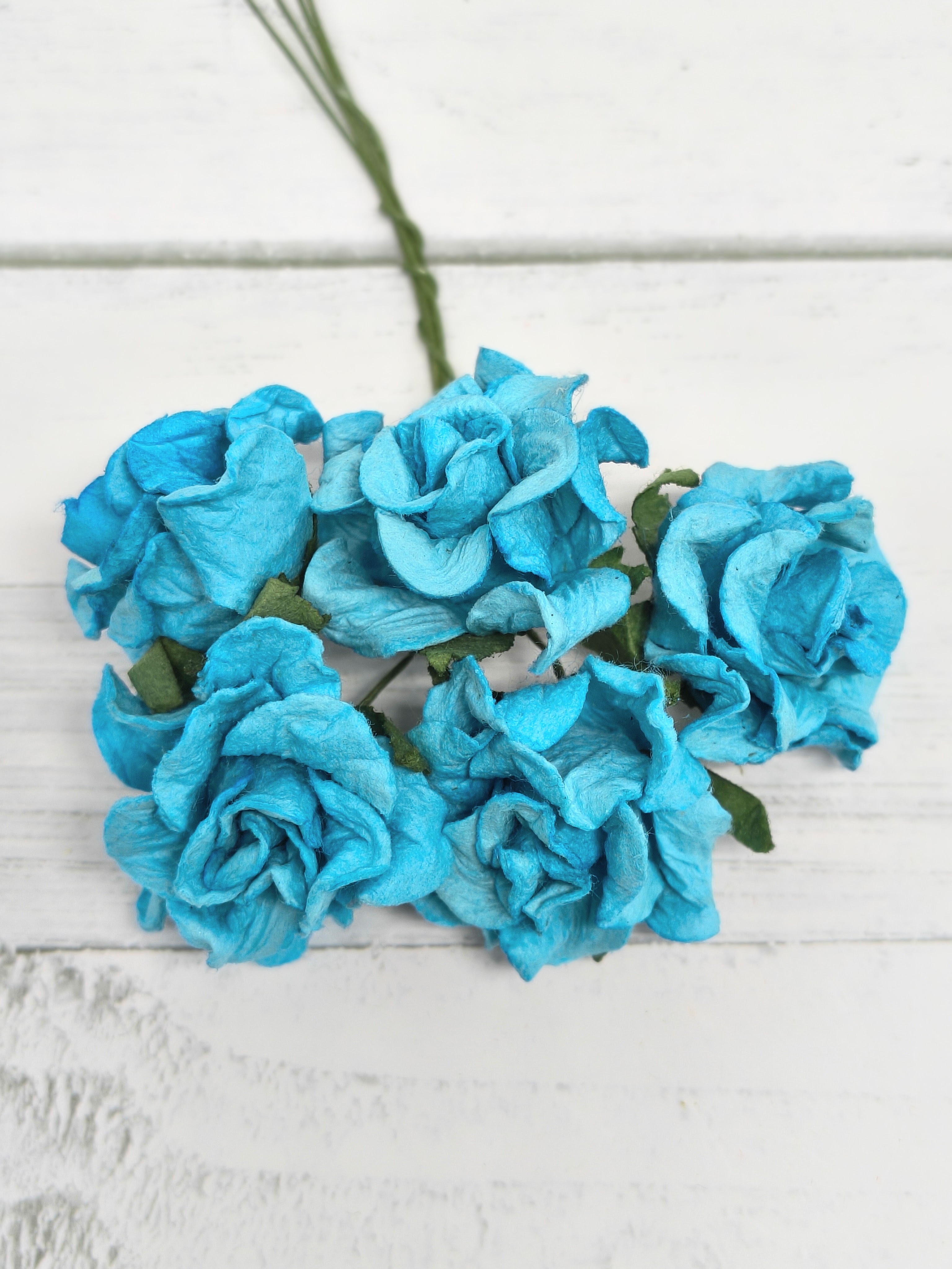 CF-G2-9 Open Roses I am Roses Paper Flowers -TURQUISE 5pcs