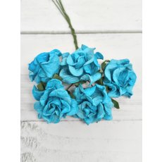 CF-G2-9 Open Roses I am Roses Paper Flowers -TURQUISE 5pcs