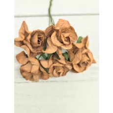 CF-G2-8 Open Roses I am Roses Paper Flowers -CARAMEL BROW 5pcs